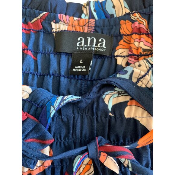 👗 2/$30 Navy Blue Floral Lightweight Long Sleeve Blouse with Ruffled Cuff sz L - Picture 6 of 7